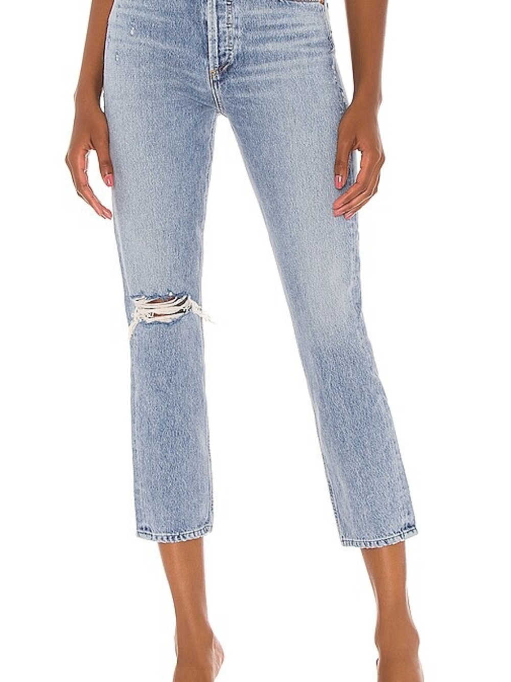 AGOLDE Riley High Rise Straight Crop Distressed Jeans Size 25 Light Wash